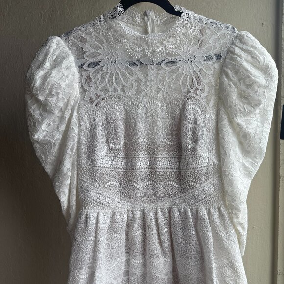 By Watters White Lace Puff Sleeve Mini Dress – Size 8 (from Anthropologie) - Picture 1 of 6